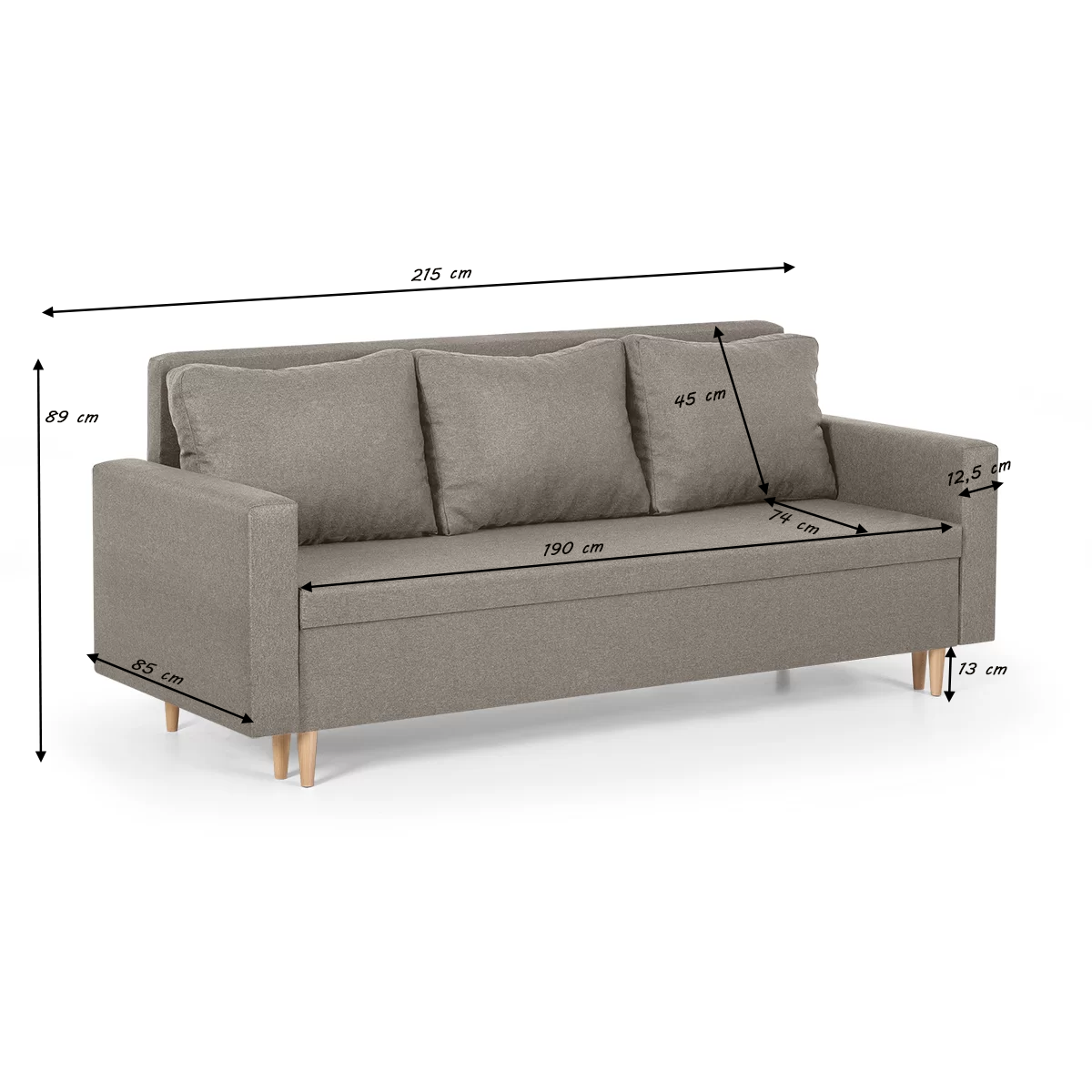 Kanapa sofa 3 osobowa z funkcją spania KEN złożona kopia